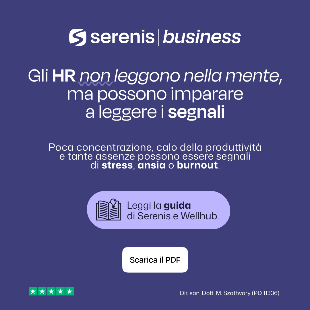 Serenis Facebook ad: Riconosci i segnali di stress nel team.