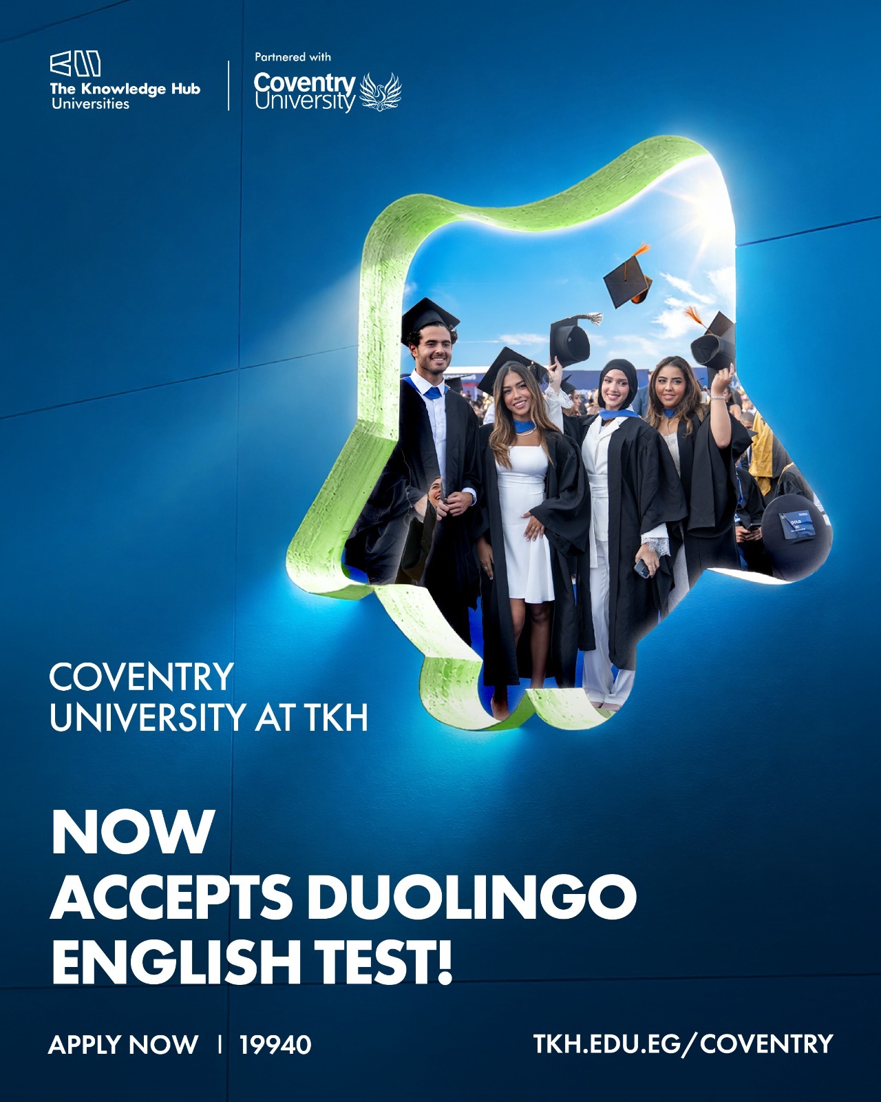 The Knowledge Hub Universities Facebook ad: Coventry University at TKH now accepts the Duolingo…