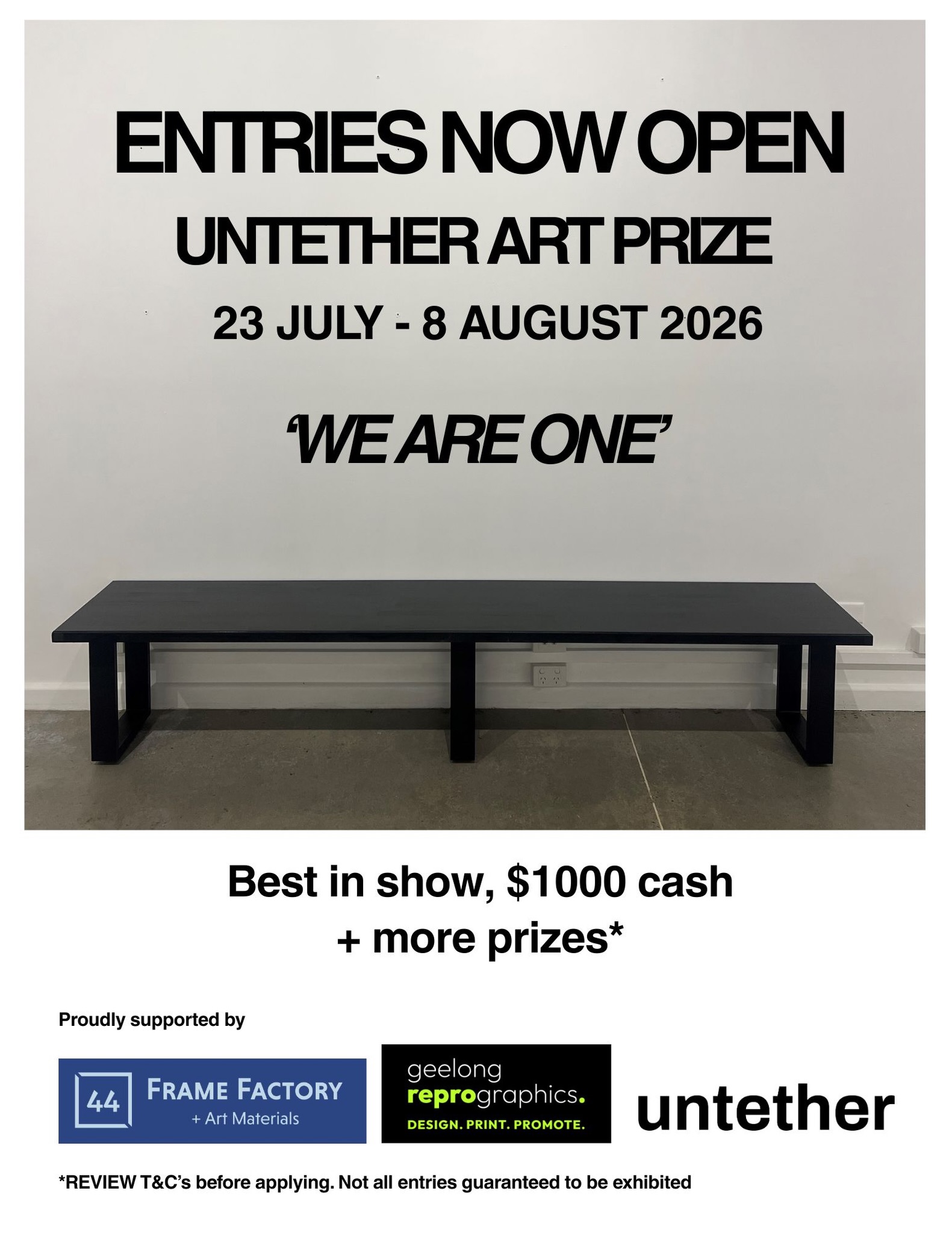 Untether Gallery + Studio Facebook ad: Untether Gallery is now accepting entries for its…