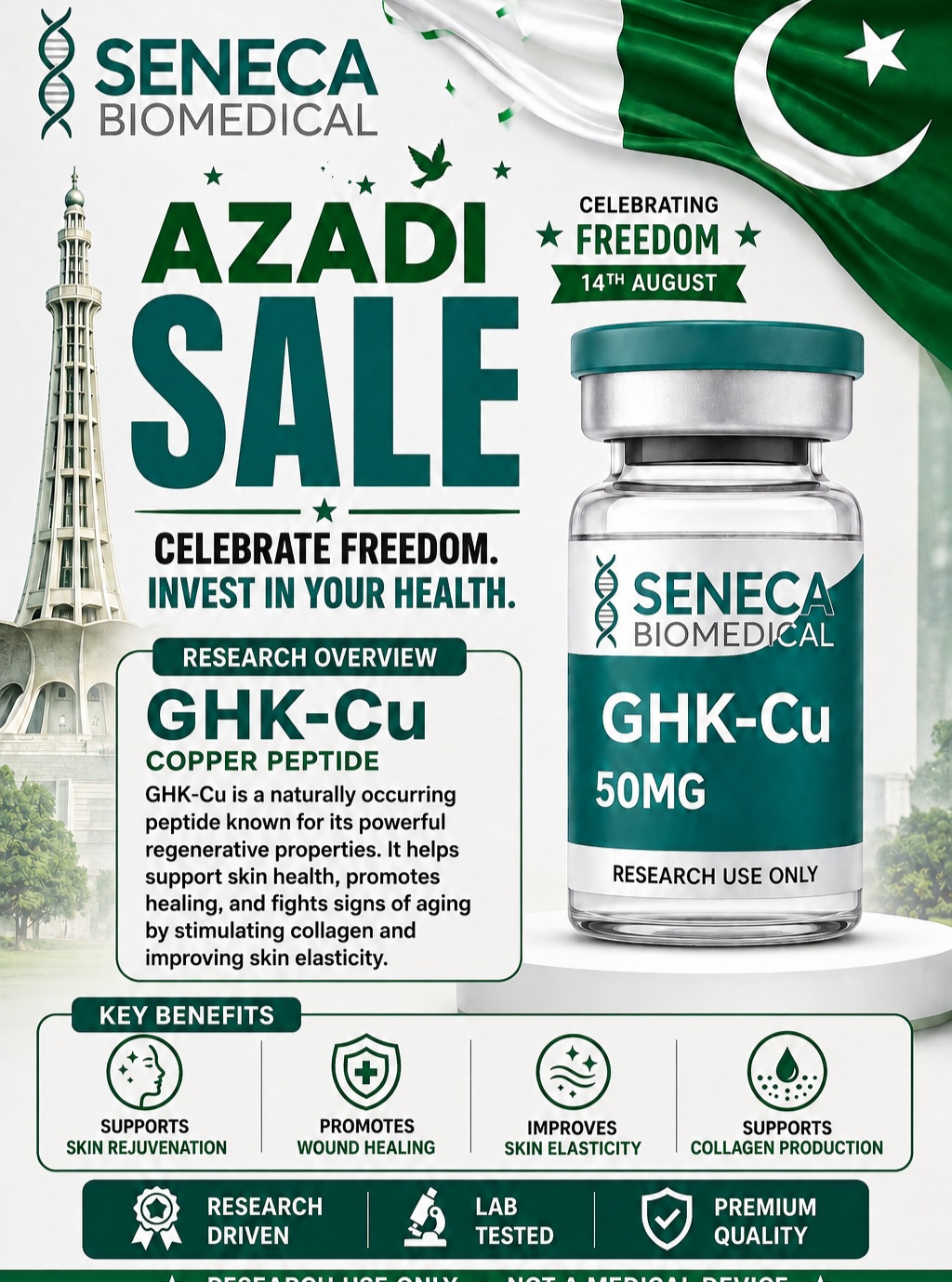senecabiomedicalpk Facebook ad: Celebrate Freedom. Invest in Quality.