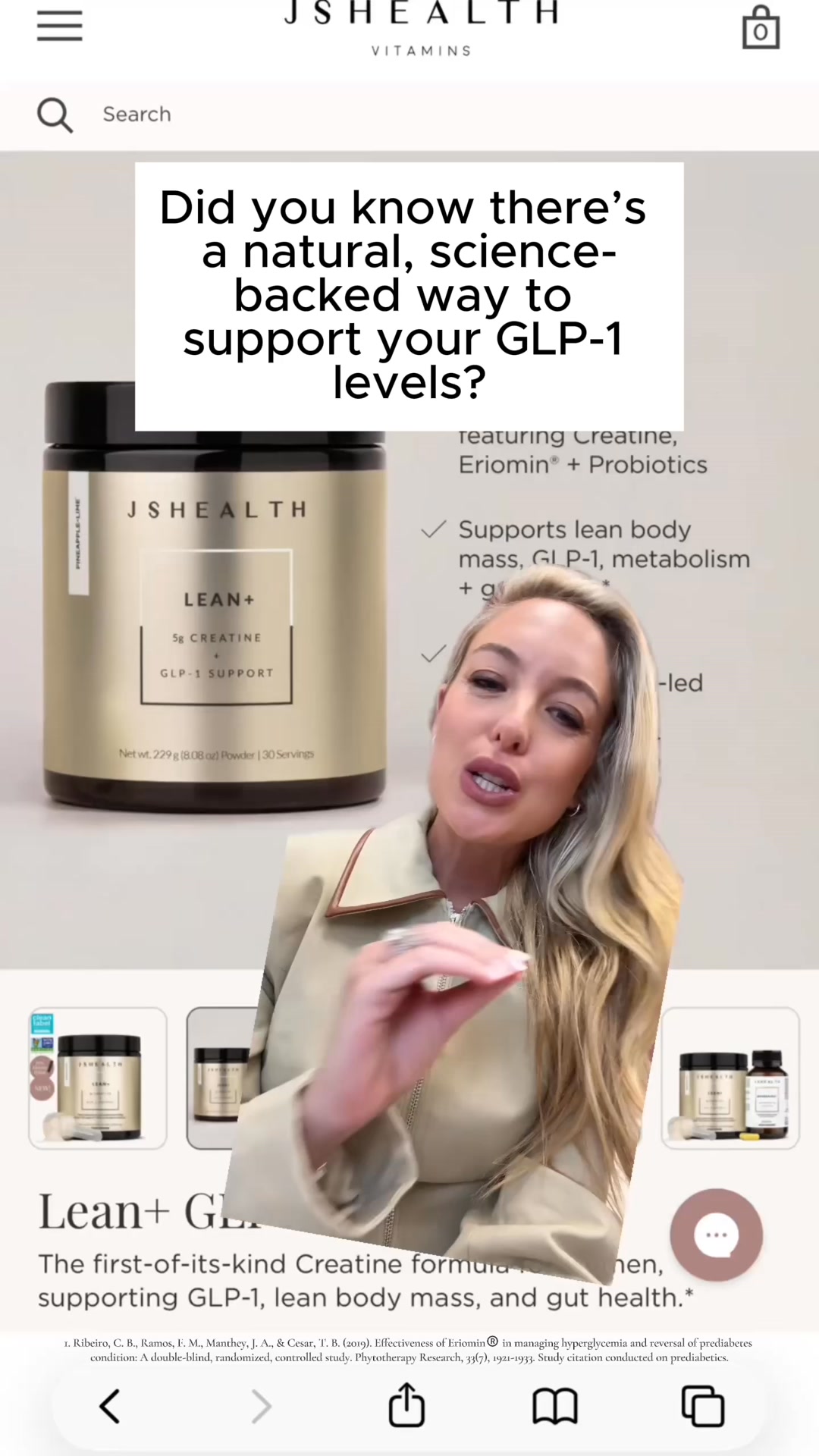 JSHealth Vitamins Facebook ad: GLP-1, metabolism, strength + gut health support