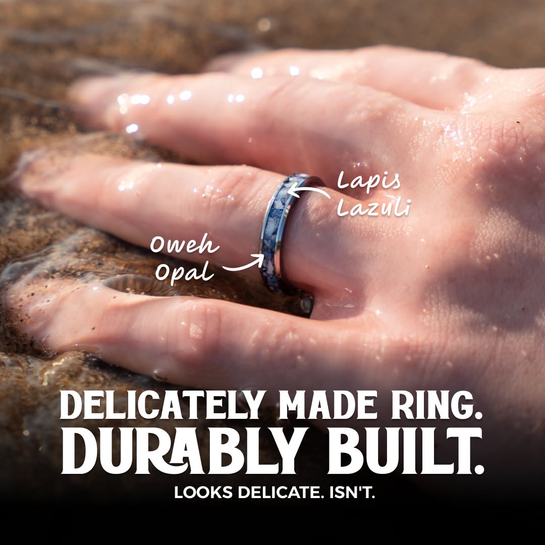 Honest Hands Ring Co. Facebook ad: Thin Stone Inlay Ring. Handmade in Colorado.
