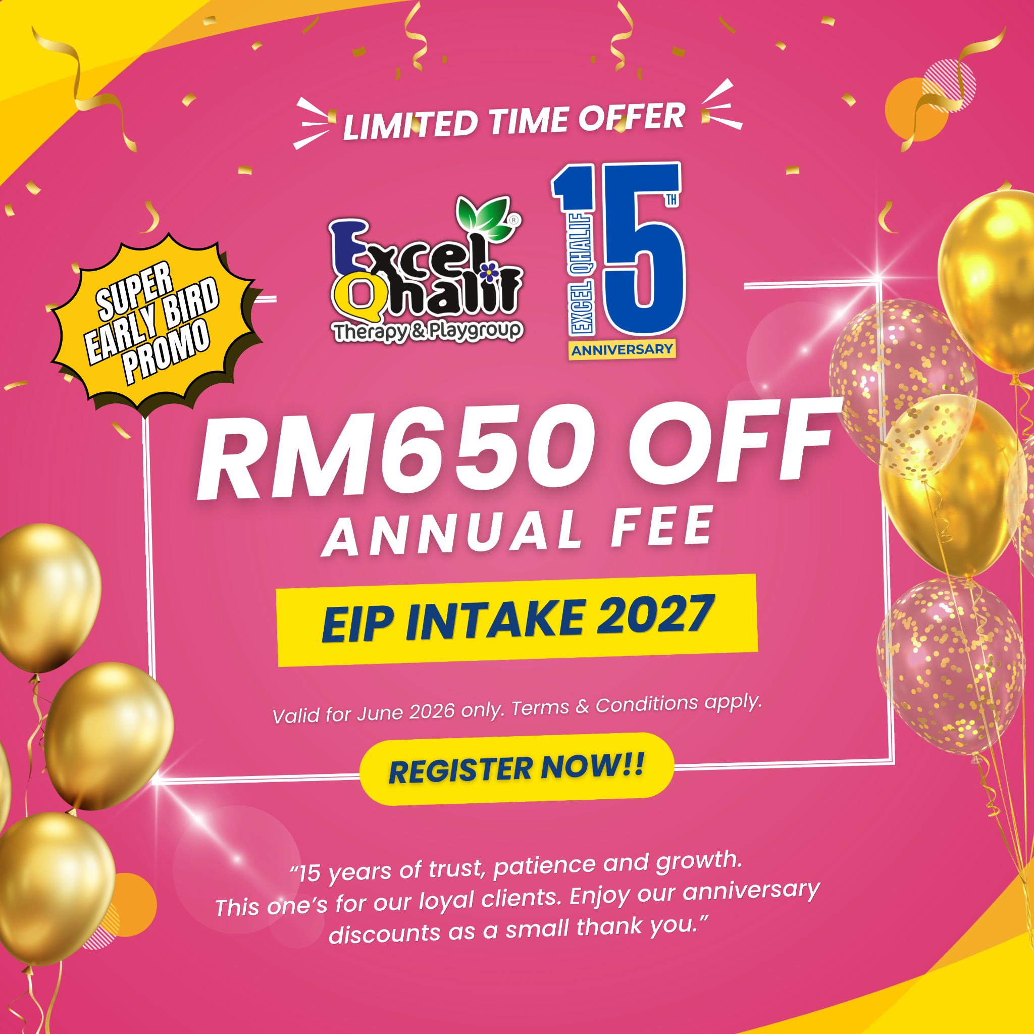 Excel Qhalif Therapy Centre Facebook ad from Jun 4, 2026