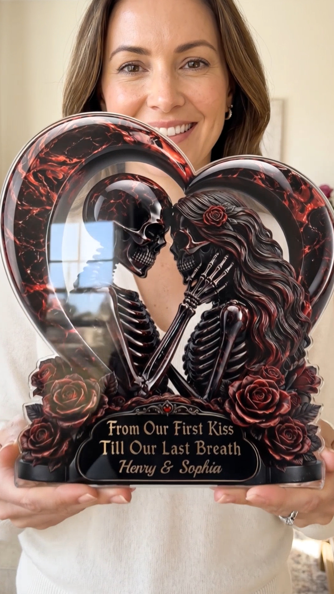 Pawfect House Corner Facebook ad: Custom gothic skeleton acrylic plaque made for couples…