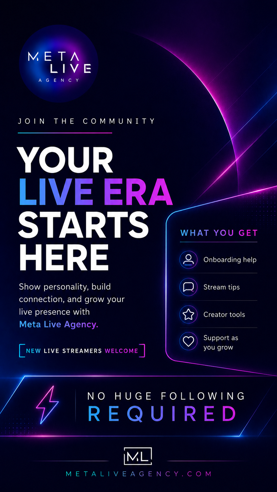 Metalive Agency Facebook ad: Start Your Live Streaming Journey