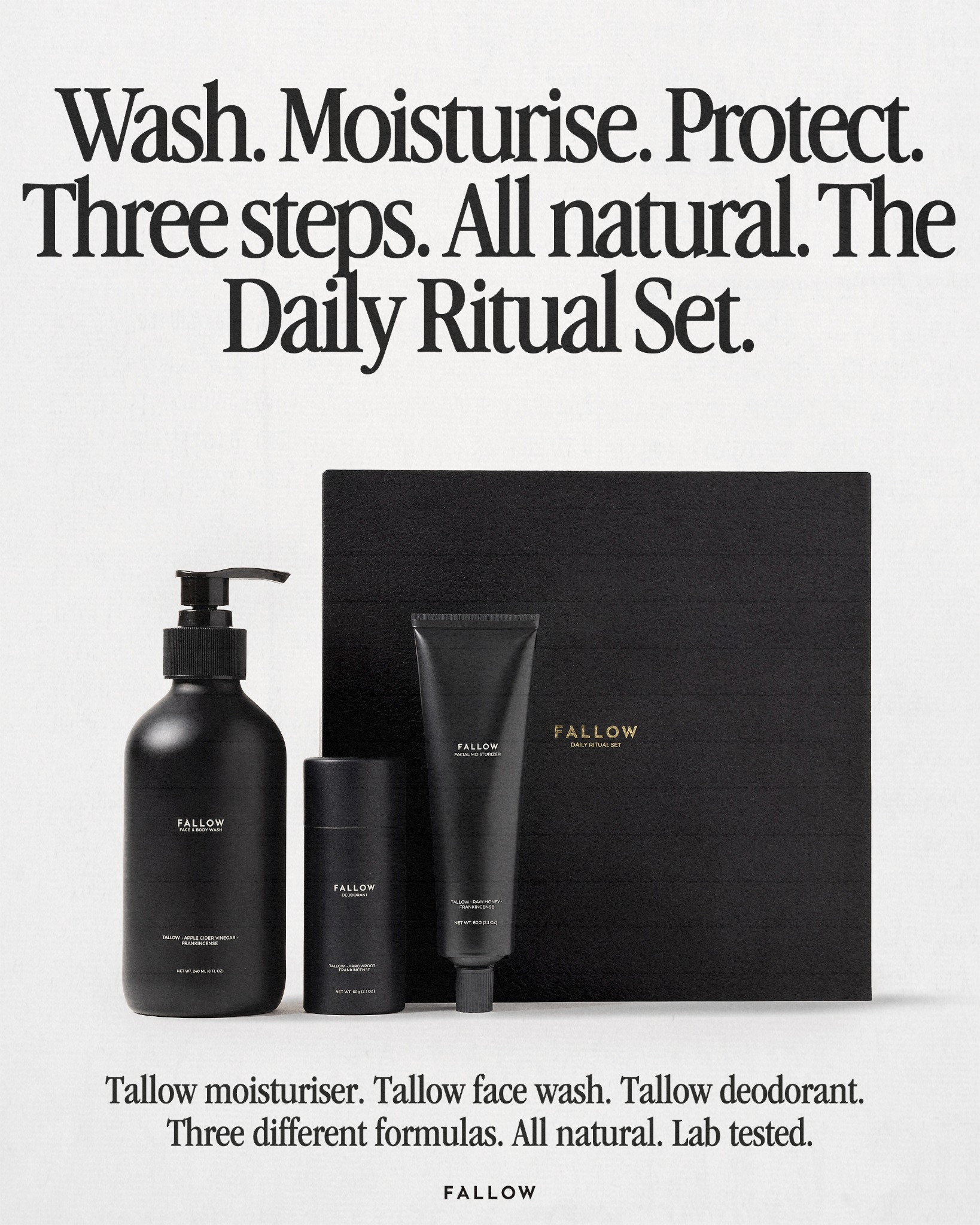 Fallow Skin Facebook ad: One set replaces everything