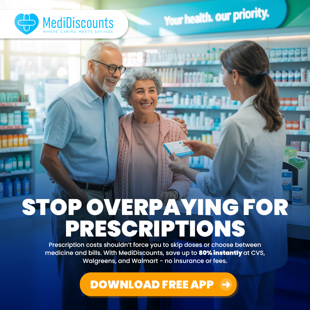 MediDiscounts Facebook ad: Save Up to 80% on Prescriptions
