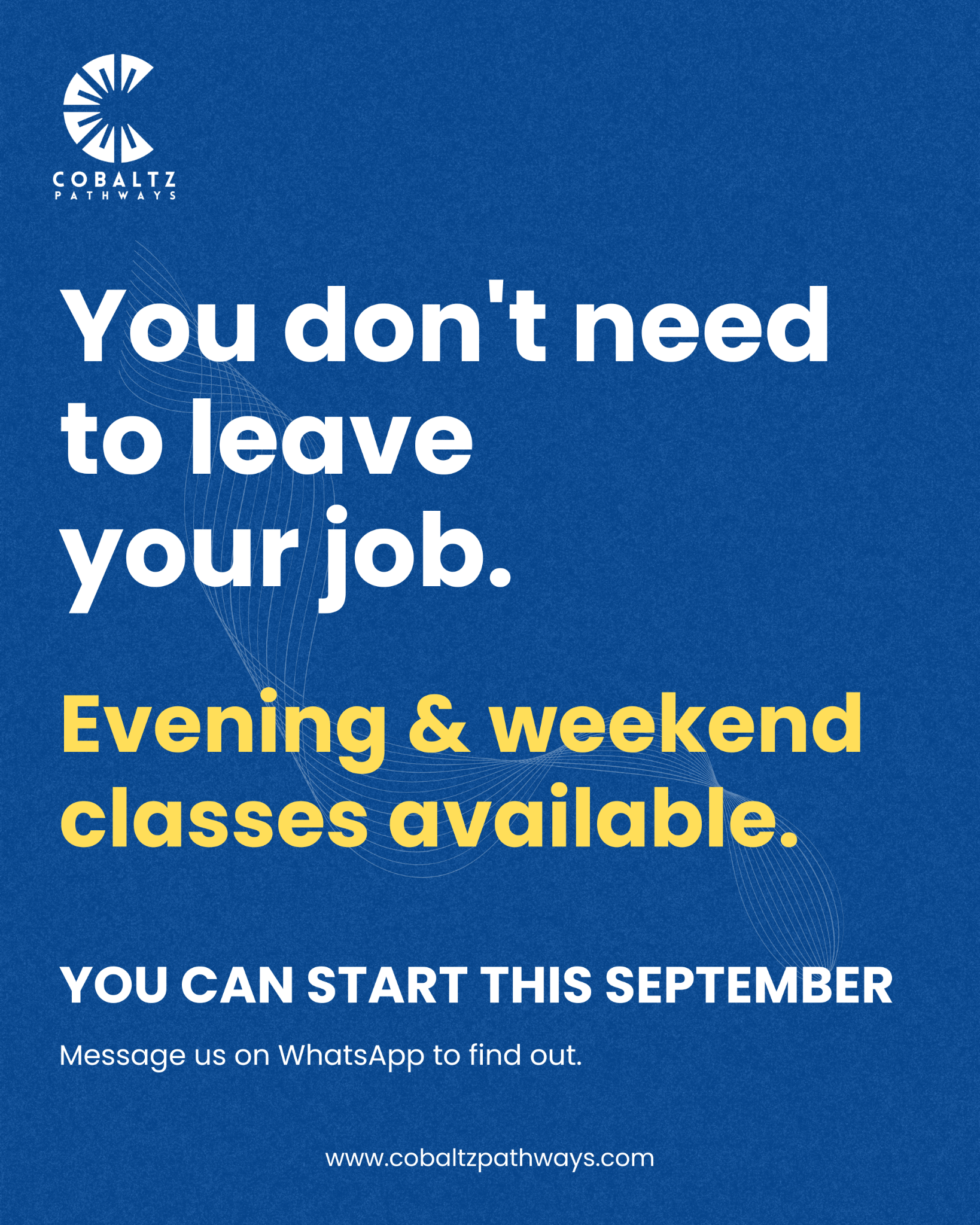 Cobaltz Pathways Facebook ad: 2 days a week. SFE covers fees.