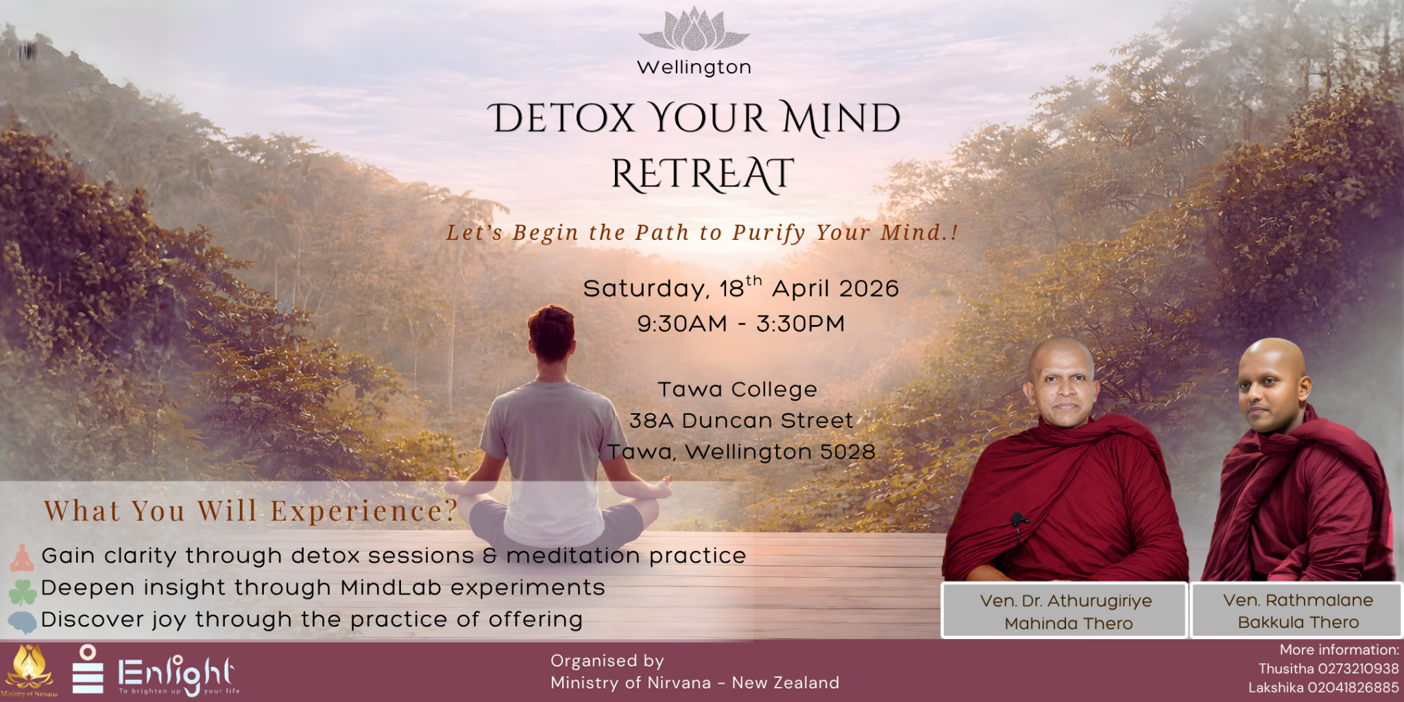 Ministry of Nirvana Facebook ad: Detox Your Mind Wellington Retreat - 18 April 2026 FREE…