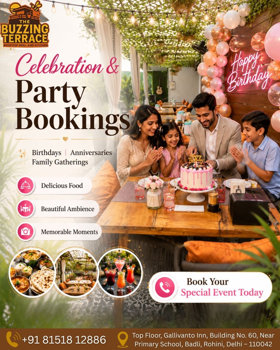 The Buzzing Terrace Facebook ad: Celebrate Life’s Special Moments at The Buzzing Terrace!