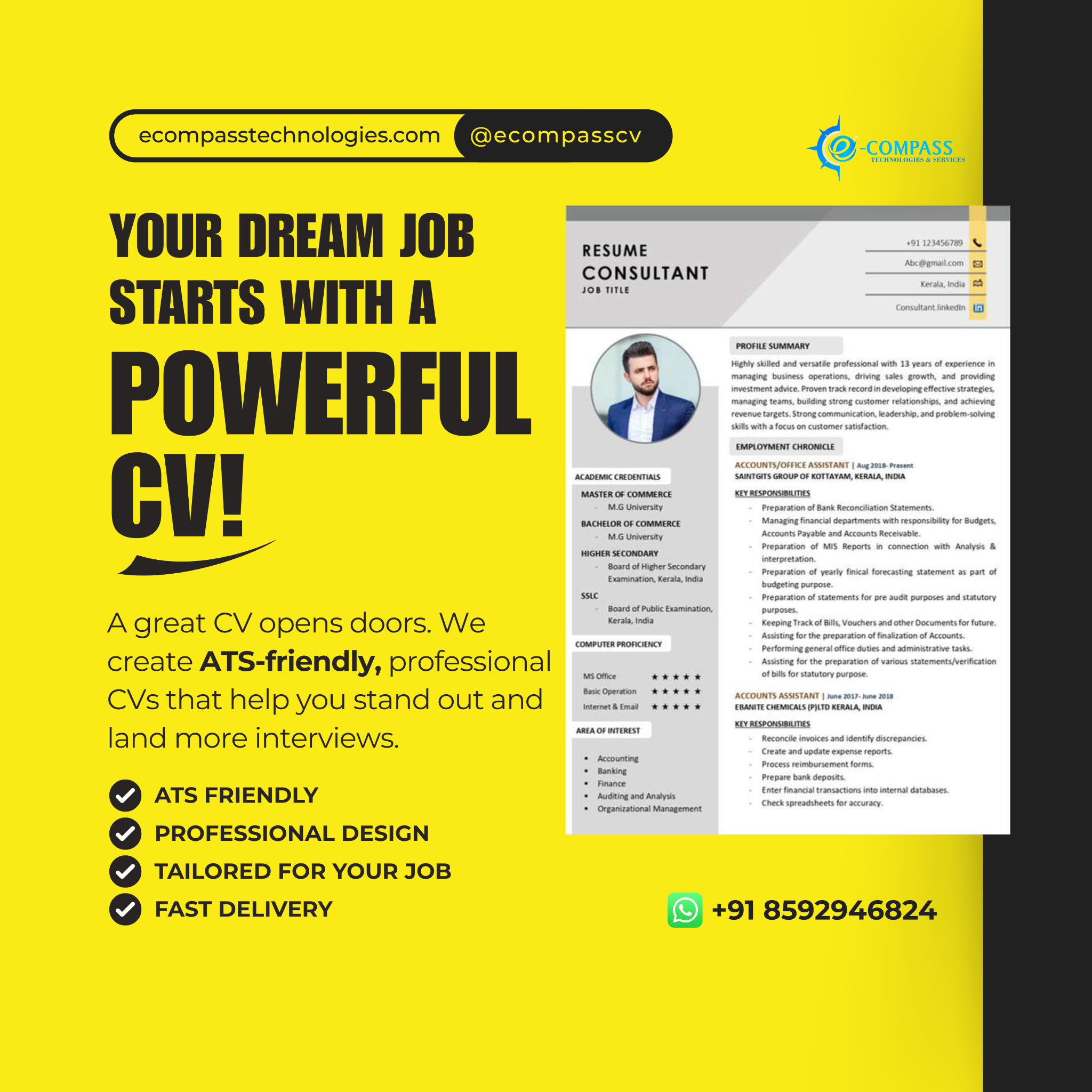 E-Compass Technologies & Services Facebook ad: Get Shortlisted with ATS-Optimized CV