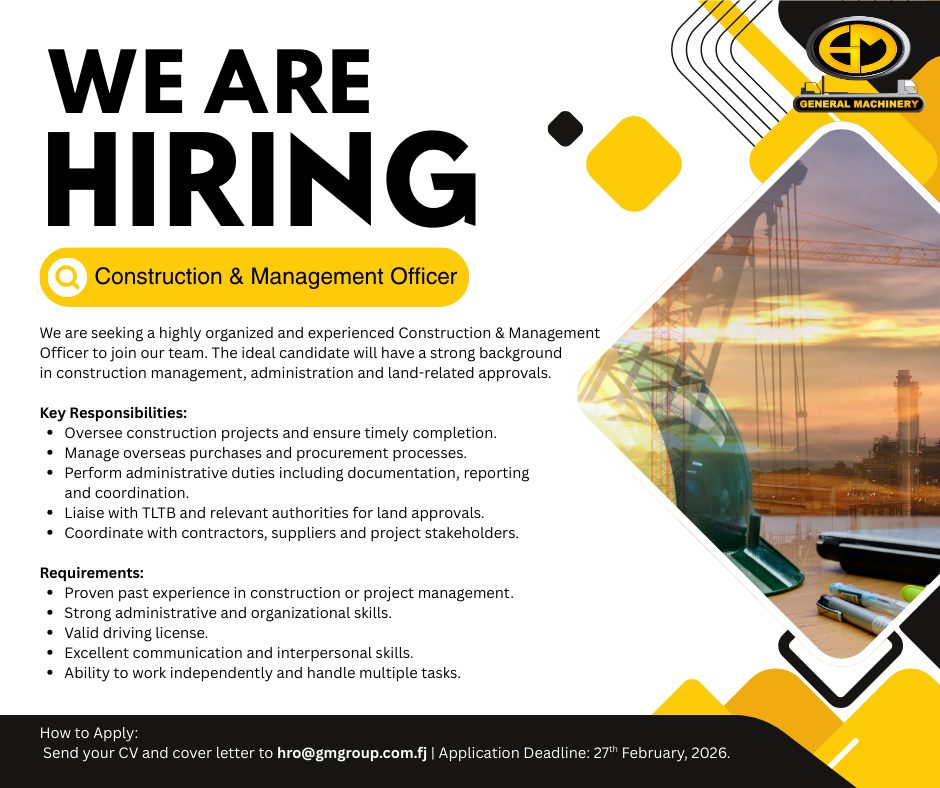 General Machinery Hire Ltd Facebook ad: We are hiring a Construction & Management Officer…