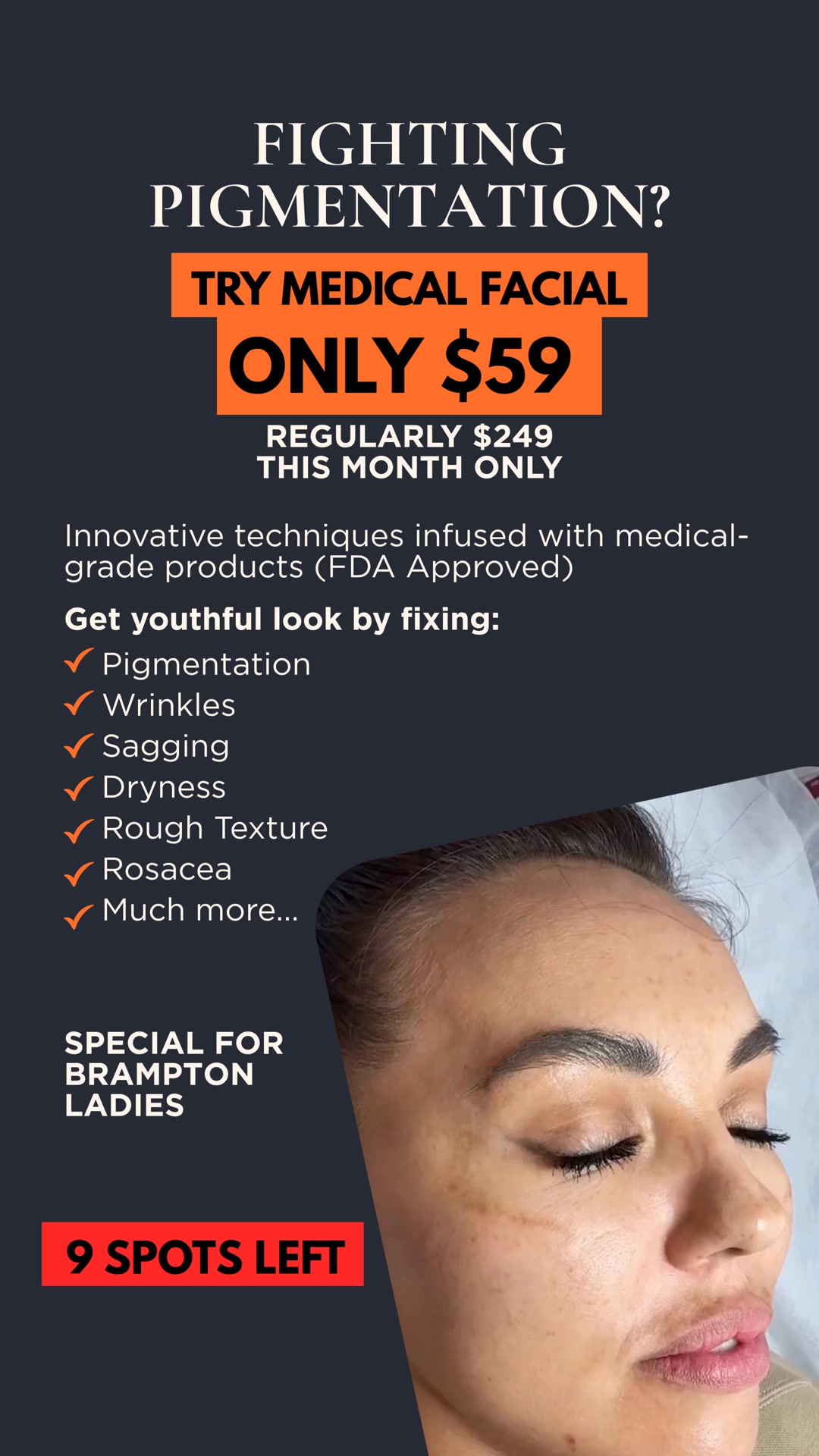 Skin Care Clinic Facebook ad: LIMITED SPOTS