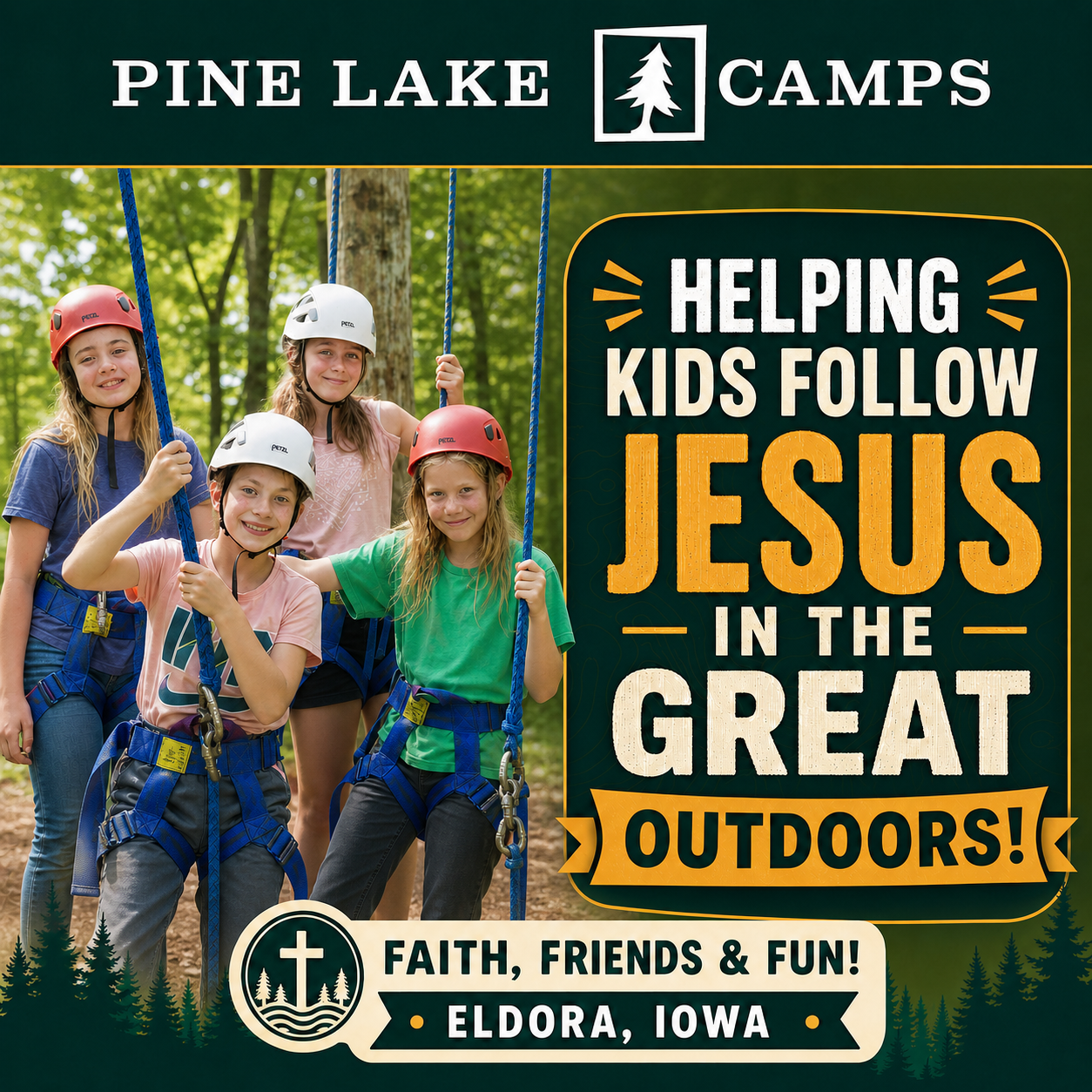 Pine Lake Camps Facebook ad: Christian Kids Camp That Points Them to Jesus Grades 1-12…