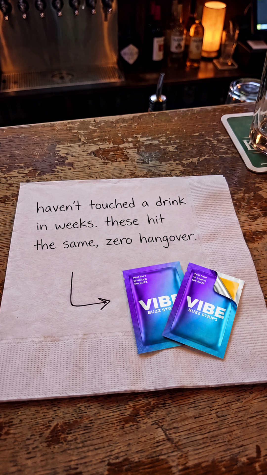 Vibestrips Facebook ad: Keep The Buzz, Ditch The Alcohol