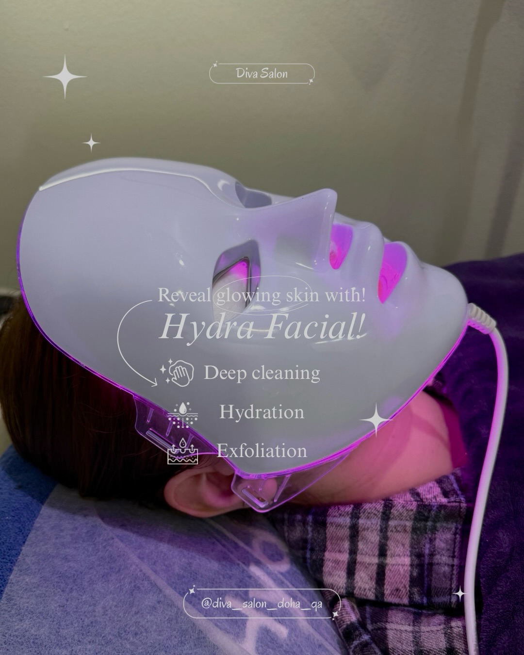 Diva Salon Facebook ad: 1.Hydrafacial Step A (Exfoliation)