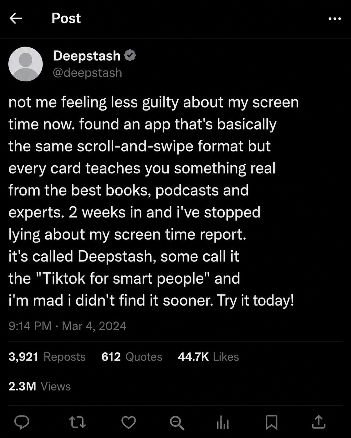 Deepstash Facebook ad