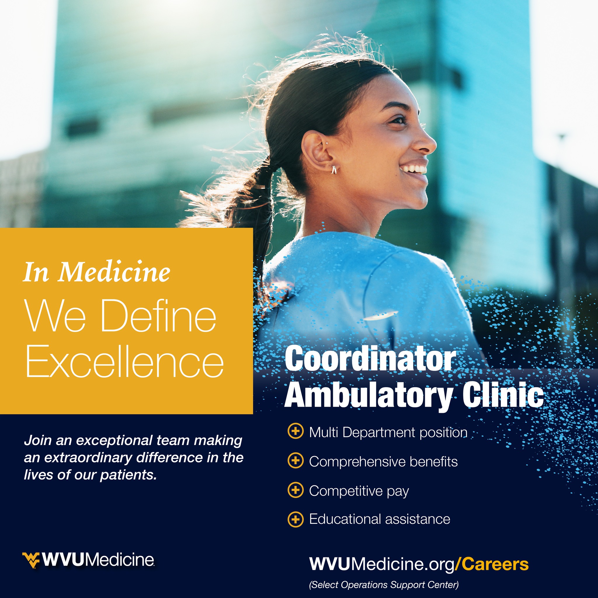 WVU Medicine Careers Facebook ad: WVU Medicine | Leading Healthcare Here and Everywhere.