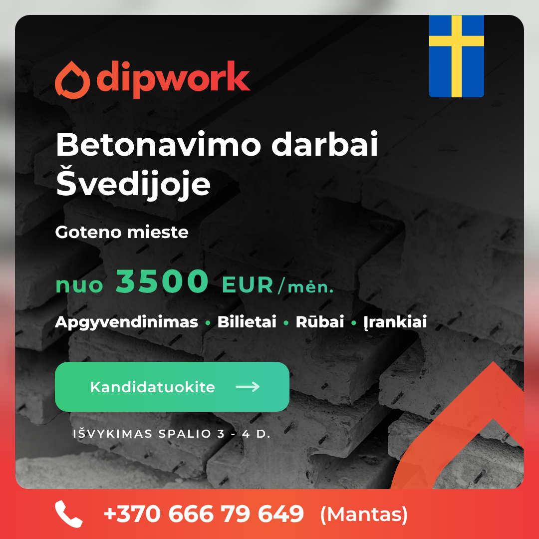 Dipwork Lietuva Facebook ad: Atlyginimas nuo 3500 EUR/mėn.