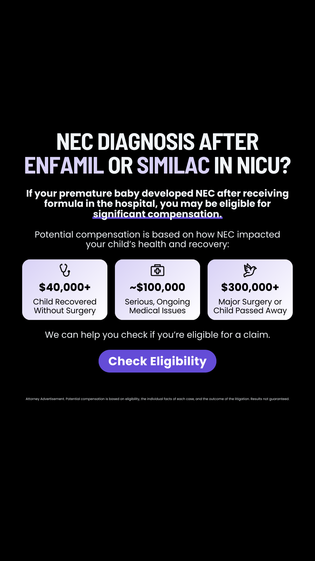 NEC Infant Formula Claims Facebook ad
