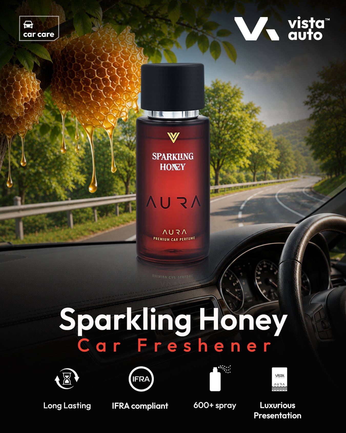Vista Auto Facebook ad: Aura Premium Car Perfume - Sparkling Honey 50 ml with 2…