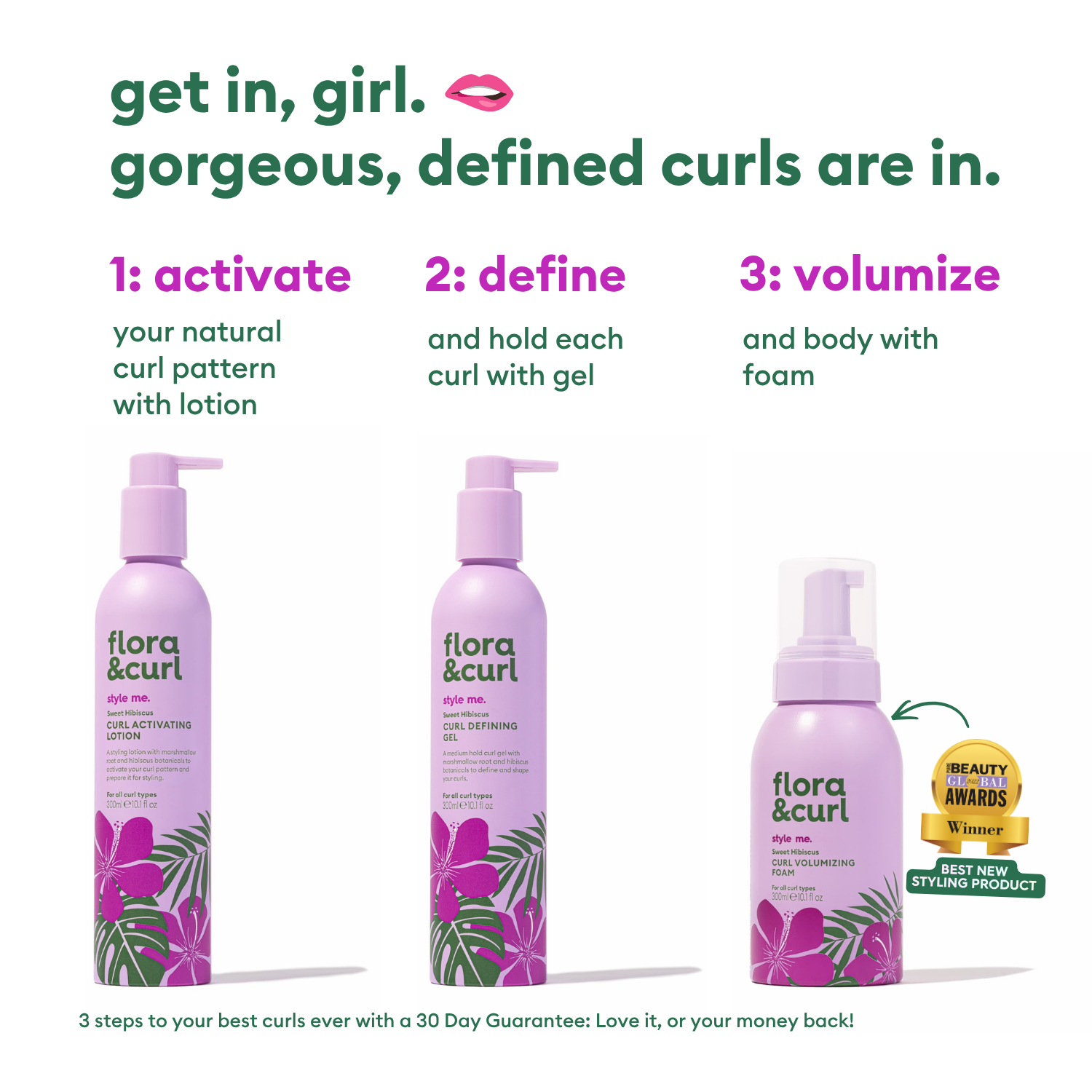 Flora & Curl Haircare Facebook ad: POV: 3 products just changed your curl routine