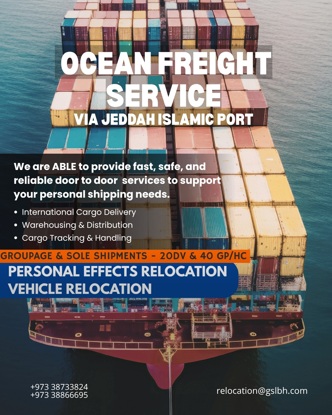 Good Shore Shipping & Logistics Services Facebook ad: At GSL Bahrain, We support families across Bahrain…