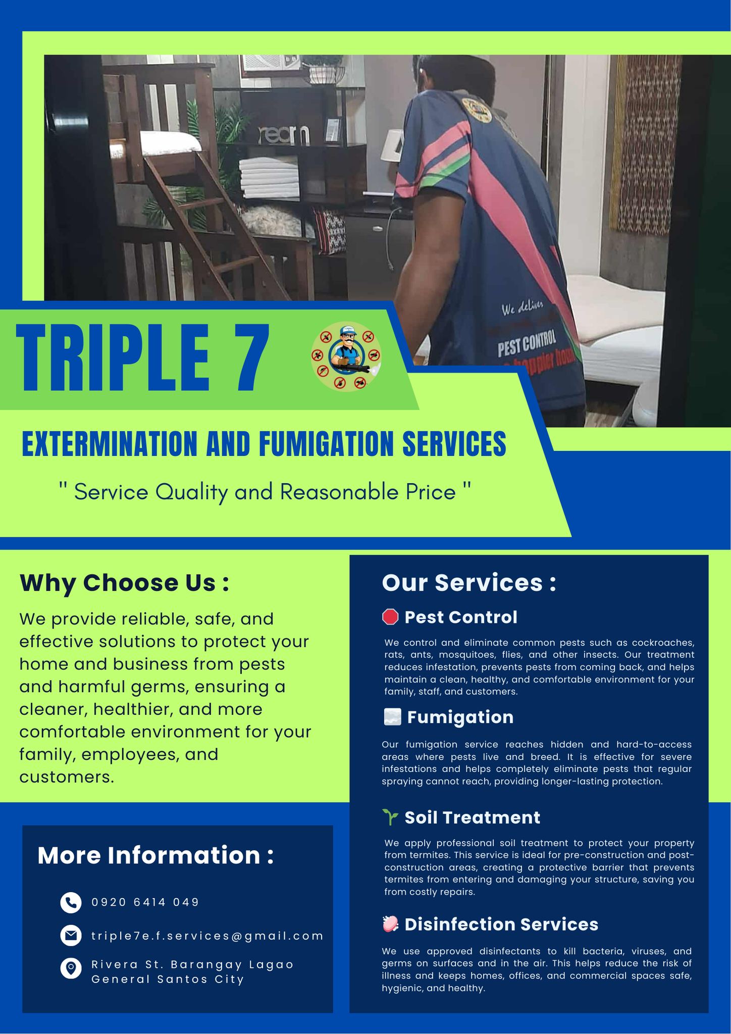 Triple 7 Extermination and Fumigation Services Facebook ad: Prevention is better than infestation.