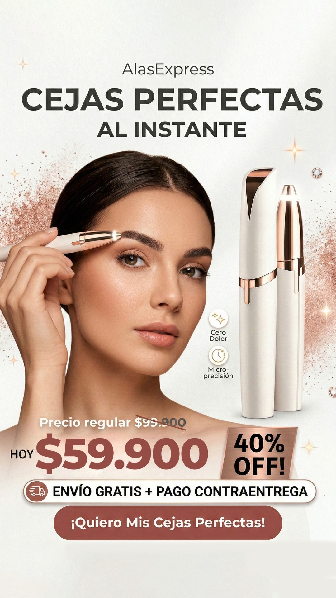 AlasExpress Facebook ad: ¡Cejas Perfectas Sin Dolor!