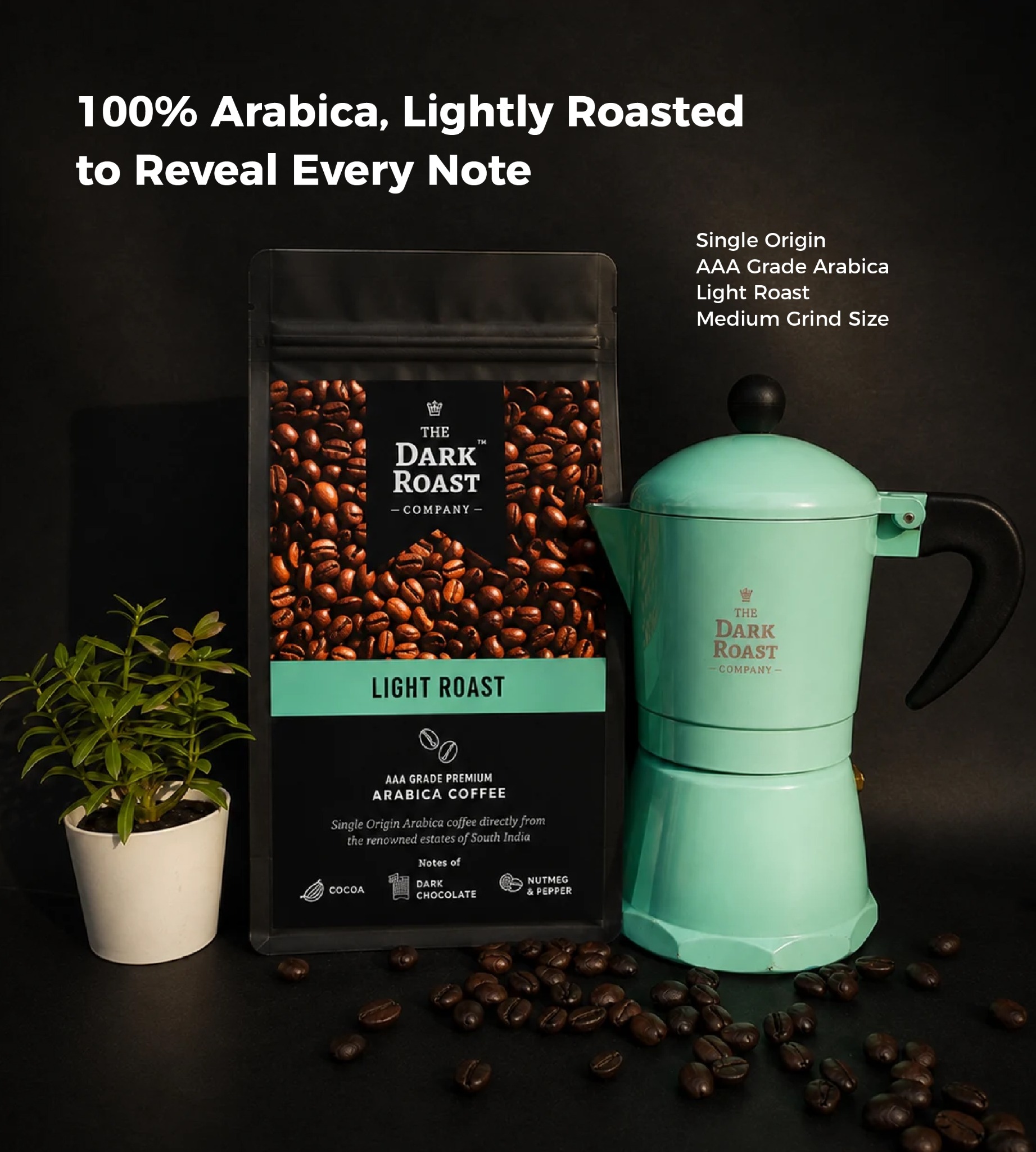 The Dark Roast Company Facebook ad: Upgrade to Premium Light Roast Arabica