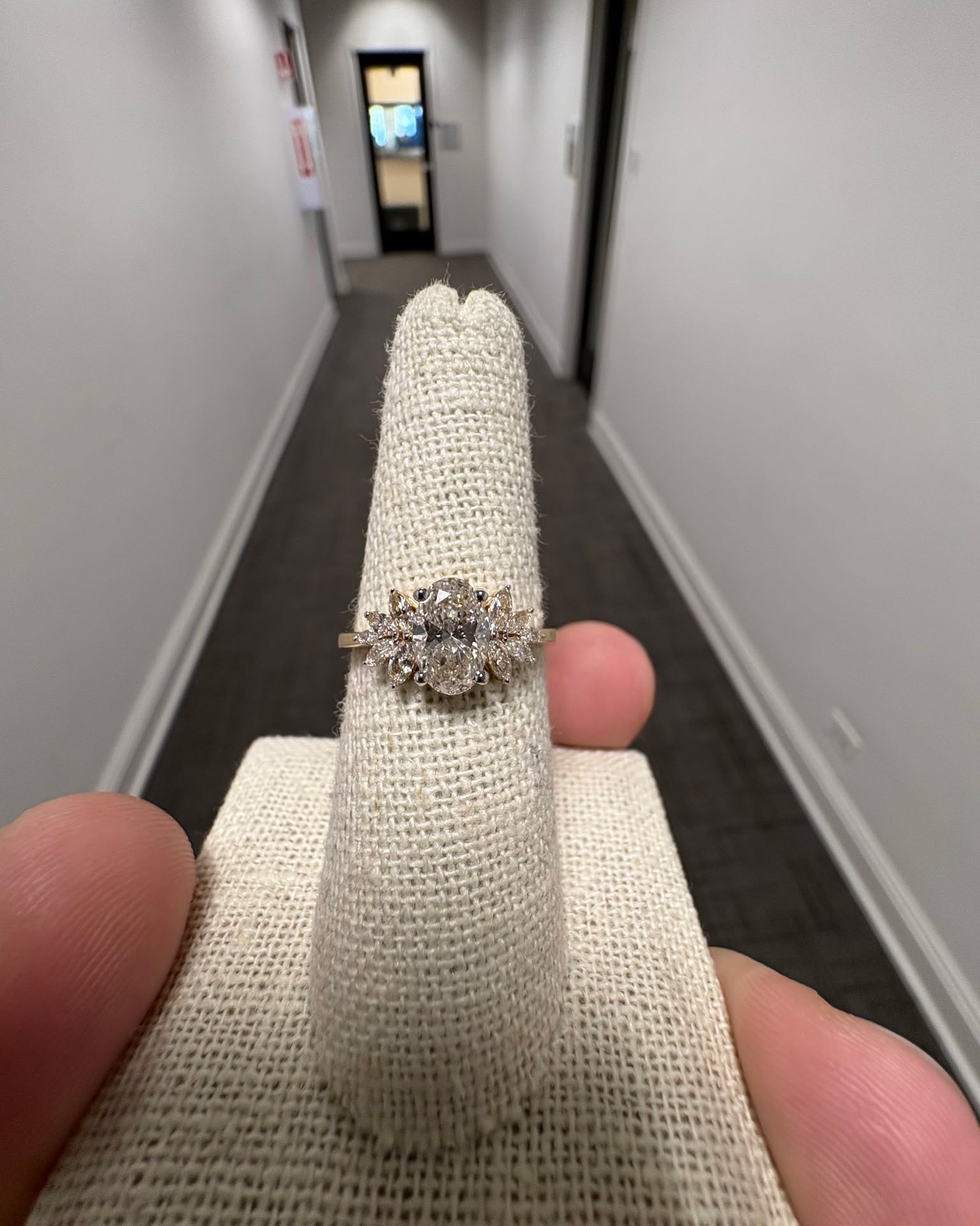 Jacob Louis Facebook ad: Lab Grown Diamond Engagement Ring Oval W/ Floral Setting…