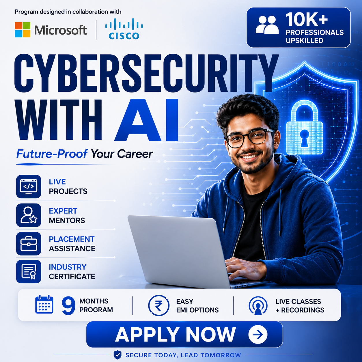 AI Cybersecurity Specialist Facebook ad: Become an AI Cybersecurity Specialist in Just 9 Months