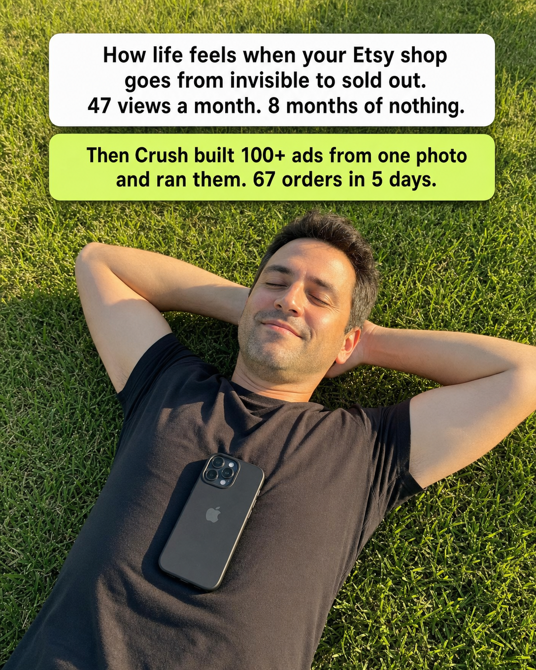 trycrush.ai Facebook ad: From invisible to sold out