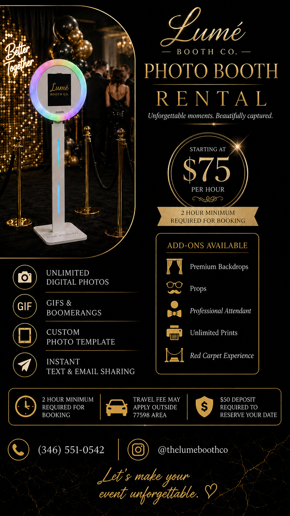Lumé Booth Co. Facebook ad: Photo Booth Fun From $75/hr