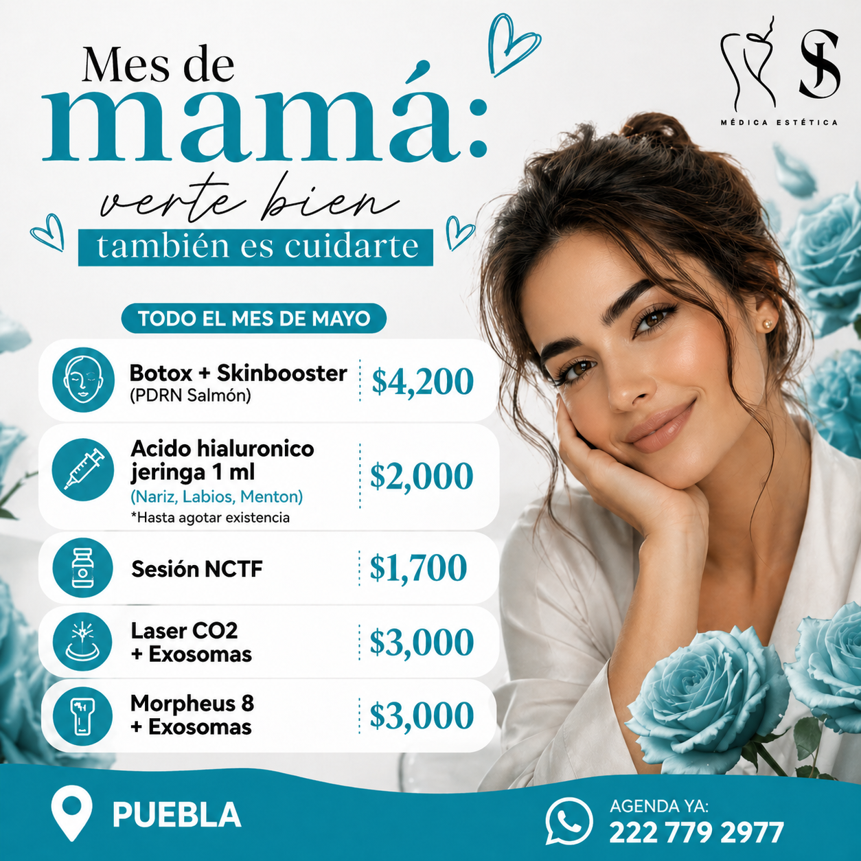 SJ Médica Estética Facebook ad: MAYO ES TU MOMENTO DE BRILLAR