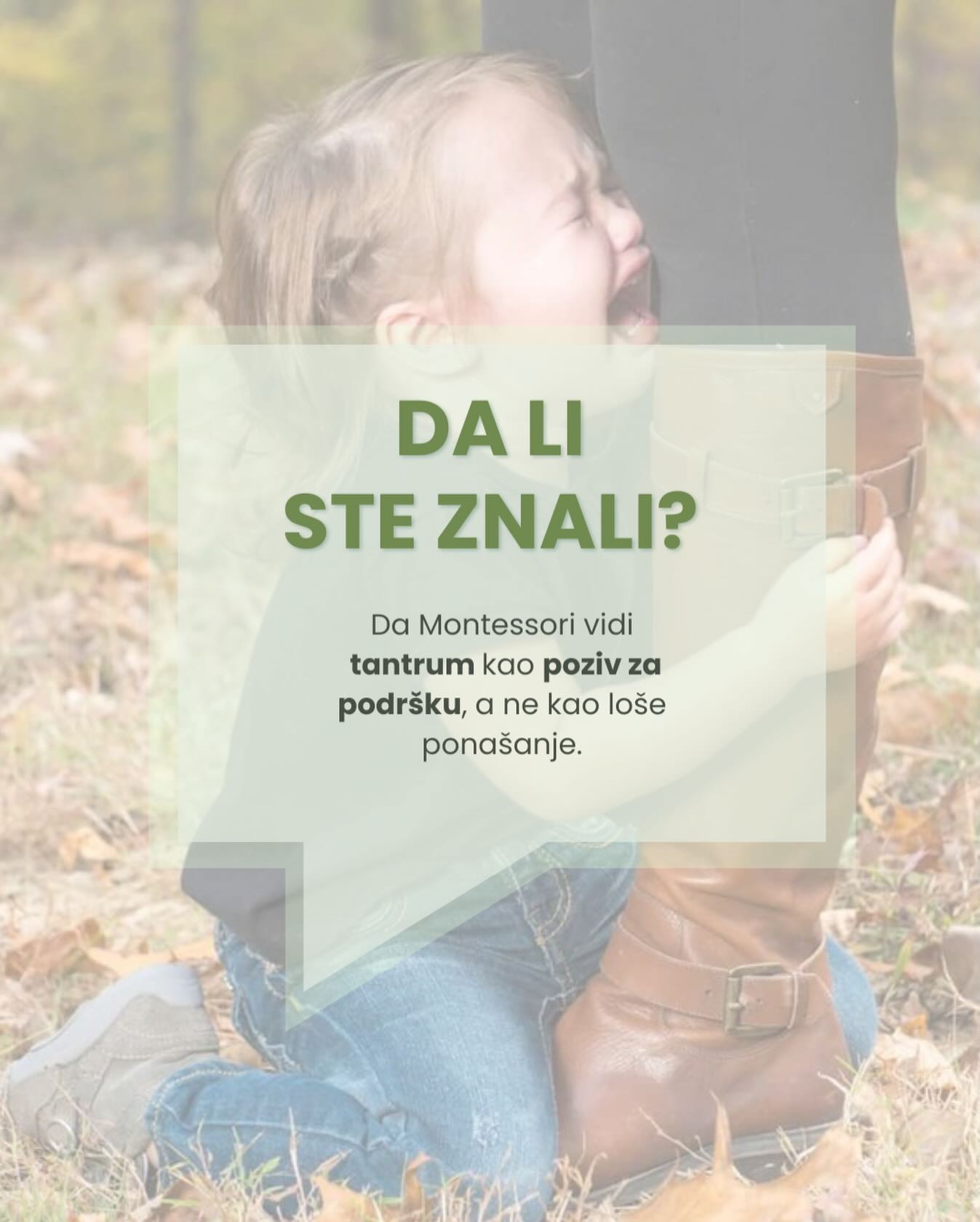 Online Montessori edukacija za roditelje Facebook ad: Kada dijete ima tantrum, njegov nervni sistem je…