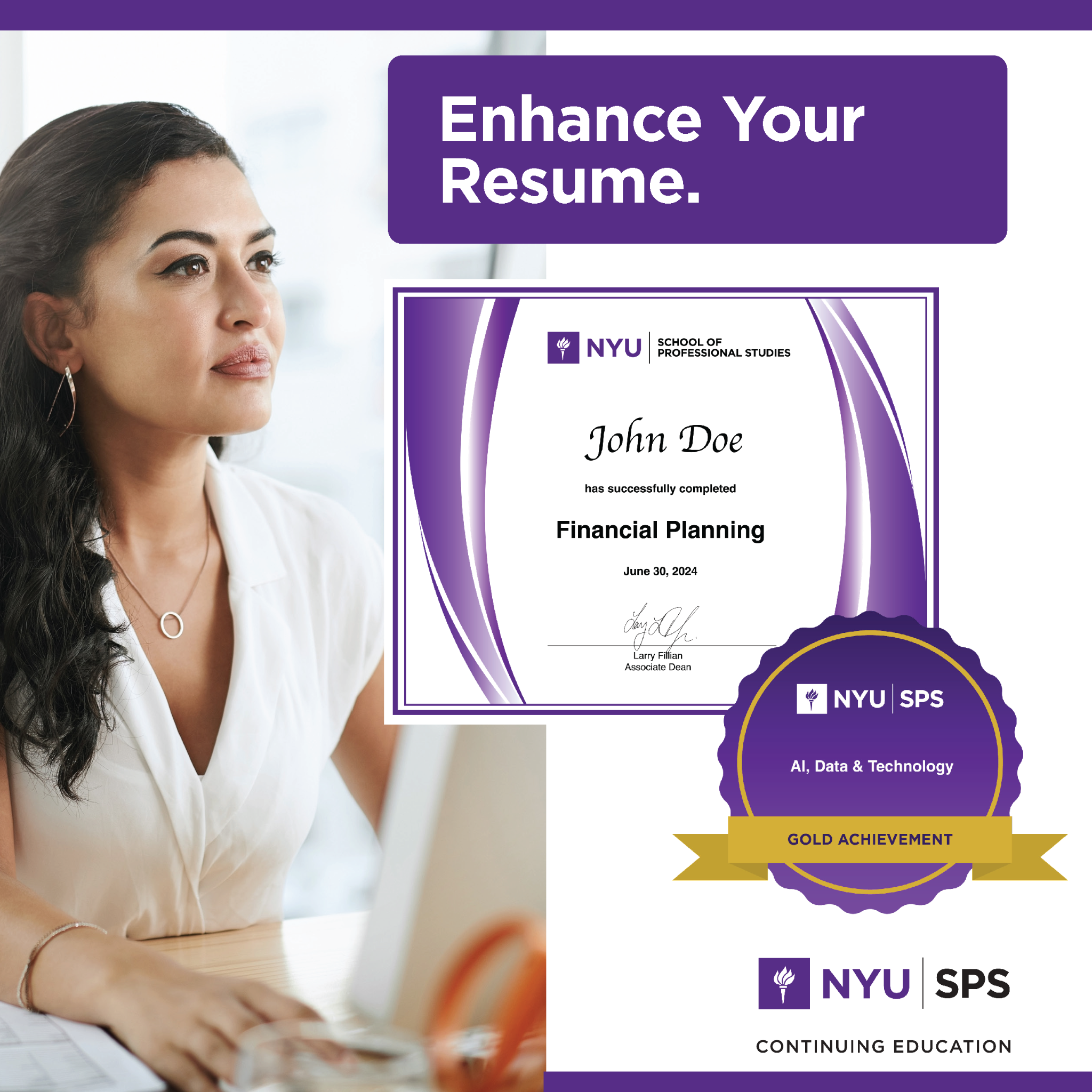 NYU School of Professional Studies Facebook ad: Showcase Your Professional Expertise