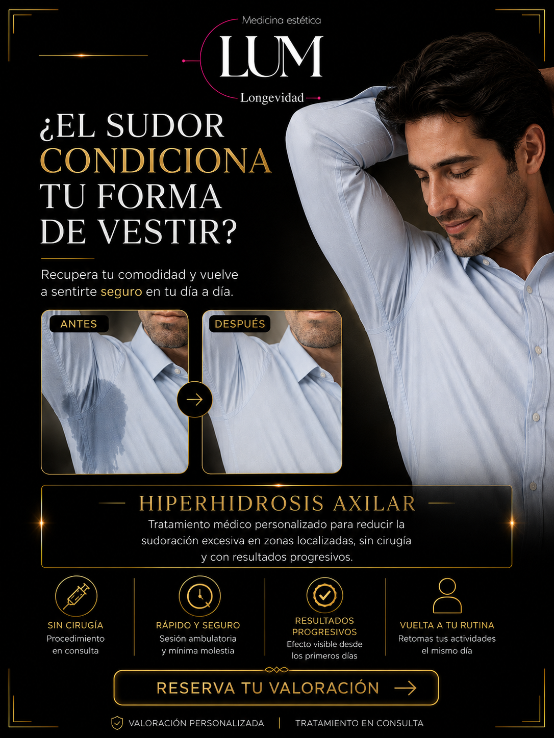 Lum Clinic Facebook ad: Reduce El Sudor Excesivo Y Recupera Tu Comodidad