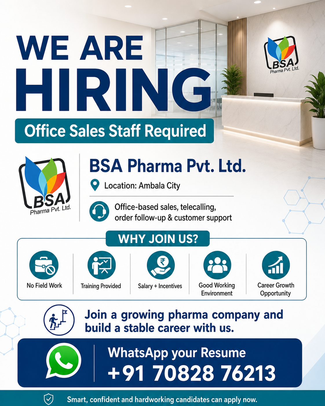 BSA Pharma Inc. Facebook ad: Office Sales Staff Required