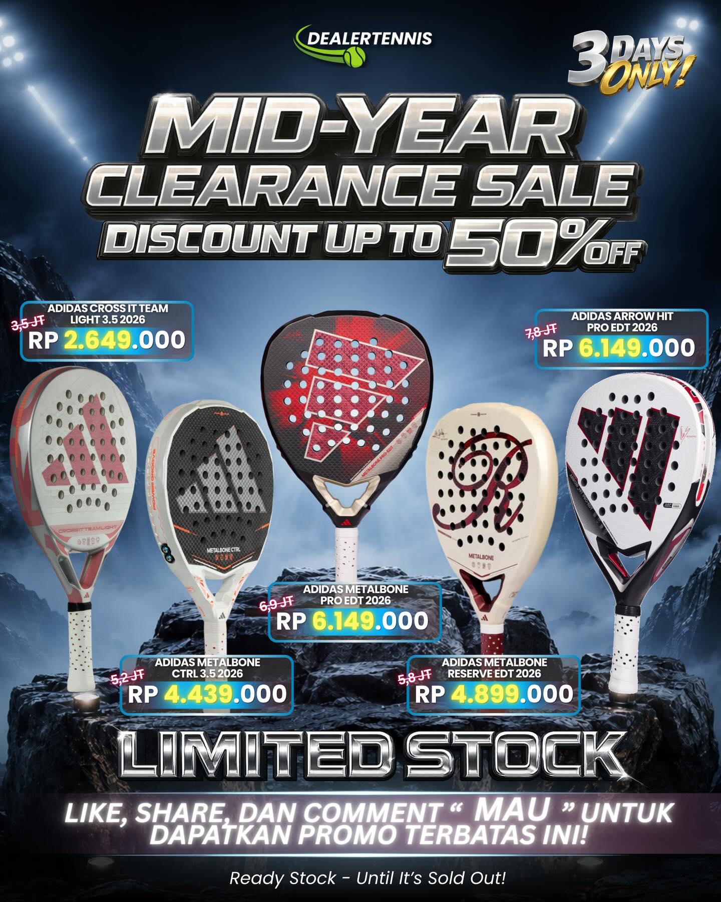 Dealertennis Facebook ad: START dari 700rb-an Aja!