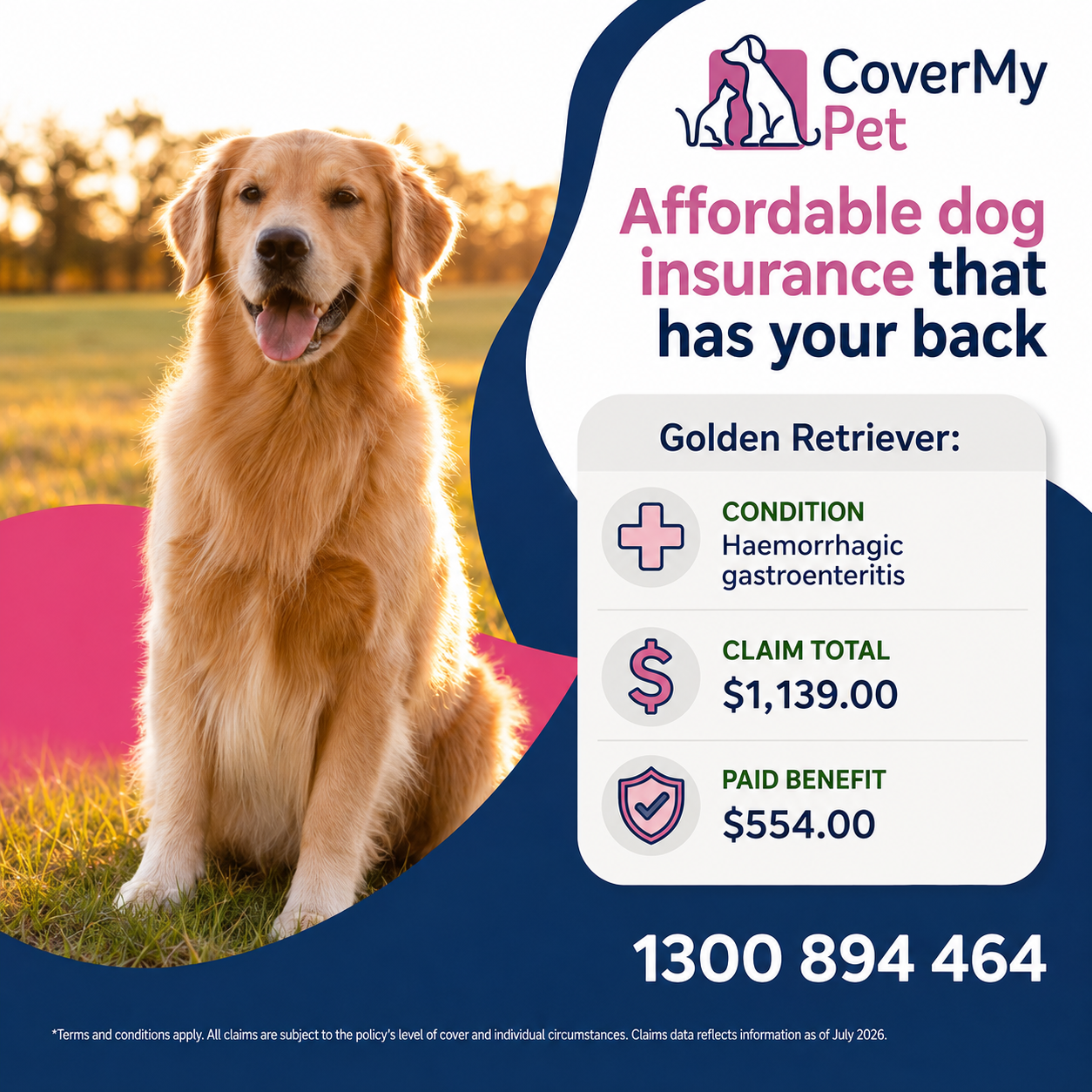 CoverMy Pet Australia Facebook ad: Save more over your pup's lifetime & choose CoverMy Pet…