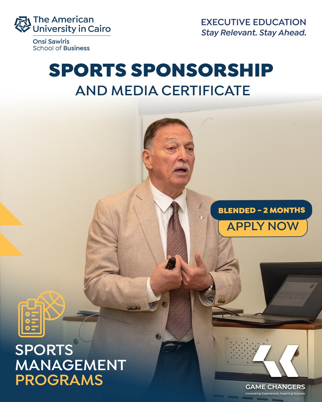 Executive Education - AUC Onsi Sawiris School of Business Facebook ad: The Sports Sponsorship and Media Certificate explores…