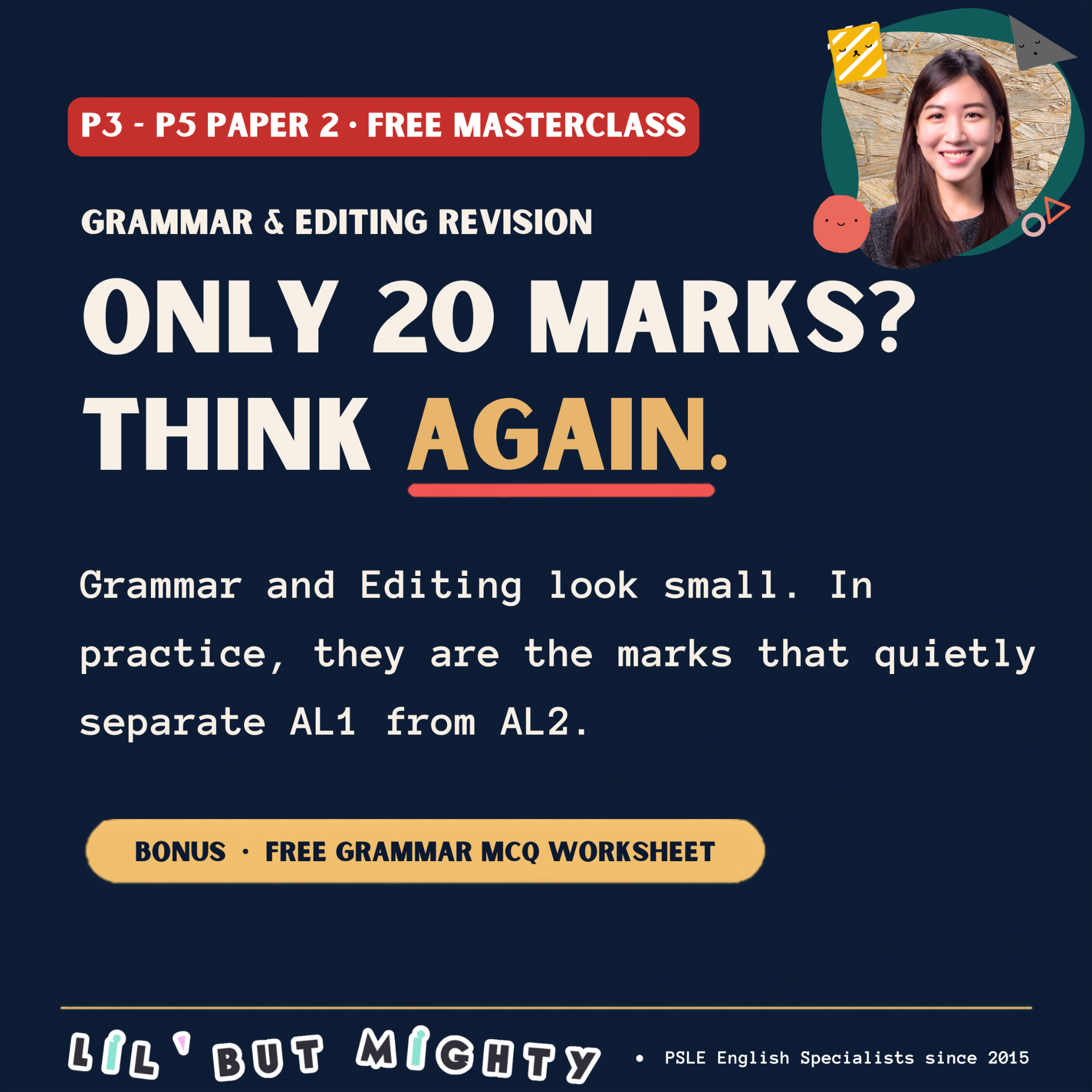 Lil' but Mighty Facebook ad: Grammar and Editing may look like small components…