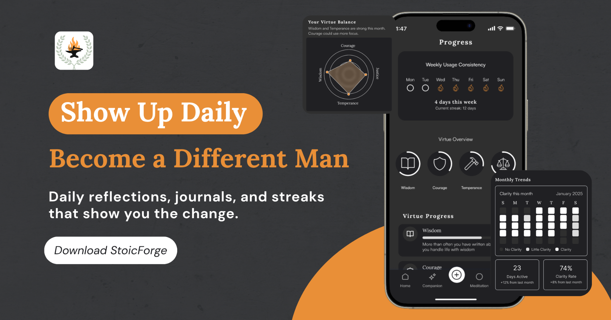 Stoic Forge Facebook ad: Forge your character daily