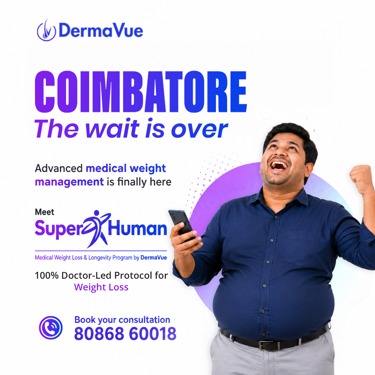 DermaVue Skin, Cosmetology & Hair Transplant Facebook ad: Coimbatore, say goodbye to crash diets and extreme…
