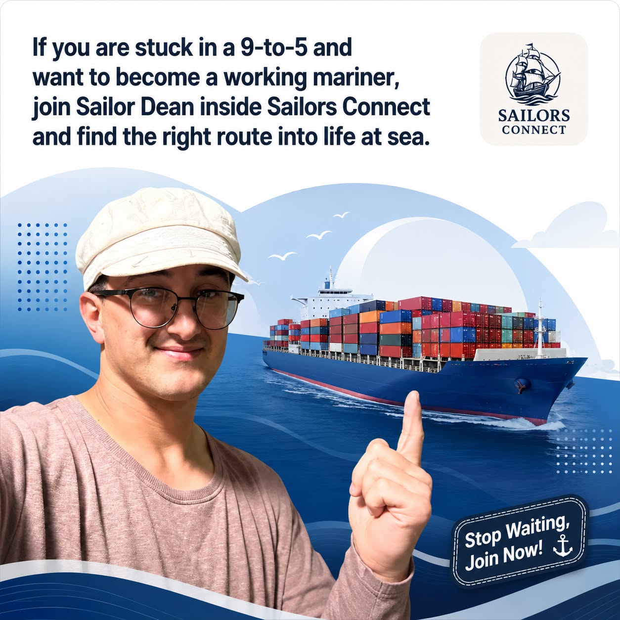 Skool Facebook ad: Connect With Working Sailors