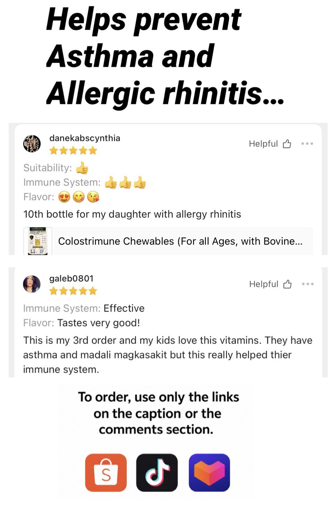 Dr. Richard and Erika Mata Facebook ad: Helps prevent asthma and allergic rhinitis!