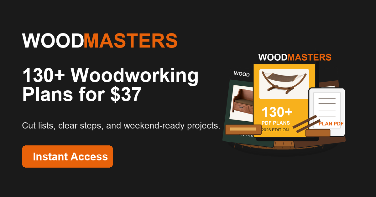 Woodmaster Facebook ad: 100+ Woodworking Plans, Instant Download