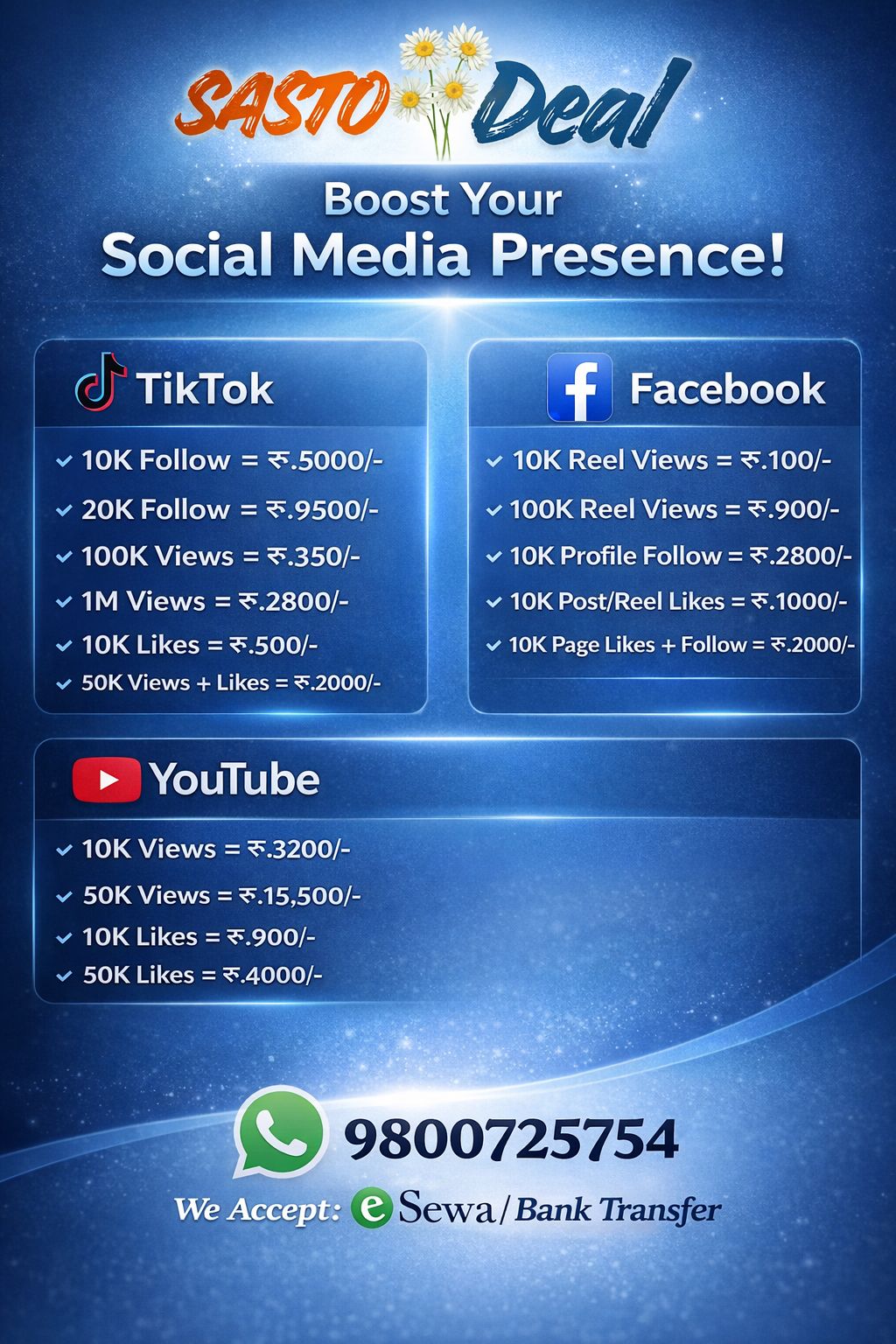 Sasto Deal Facebook ad: सस्तो मूल्यमा आफ्नो Social Media लाई नयाँ उचाइमा…