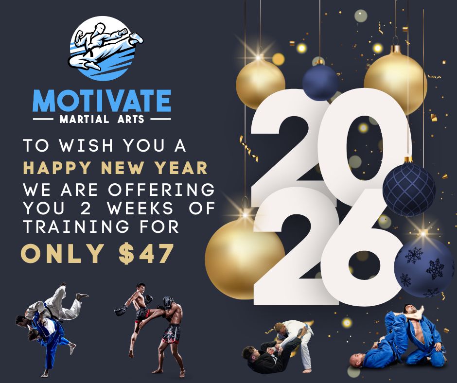 Motivate Martial Arts Facebook ad: New Years 2 Weeks for ONLY $47